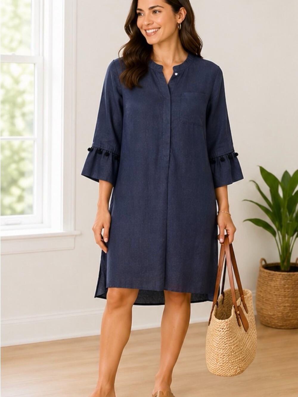 CJ Laing Navy Linen Tunic Dress Cover Up Size XL